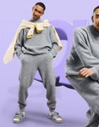 Asos Design Knitted Rib Set Turtle Neck Sweater In Gray Melange-grey