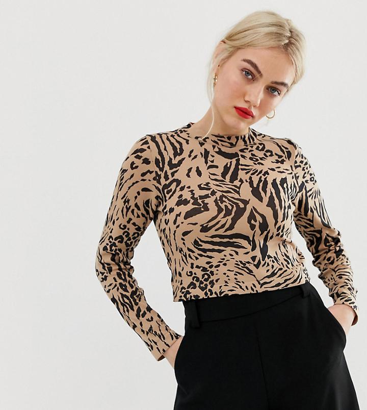 Asos Design Petite Knitted Sweater In Mixed Animal - Multi