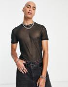 Asos Design Muscle T-shirt In Black Mesh