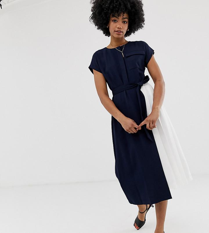 Warehouse Shirt Dress With Pleats In Navy - Navy