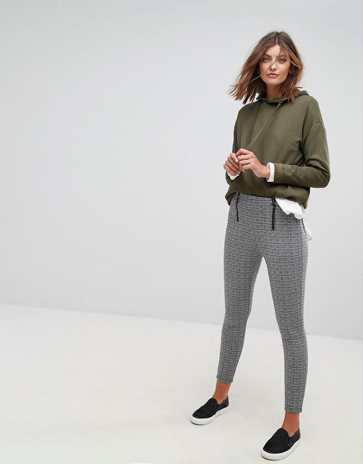 Stradivarius Check Legging With Multi Zips - Gray
