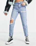 Topshop Mom Jean With Rip In Bleach-blues