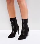 Truffle Collection Wide Fit Stud Heel Lace Up Boot - Black