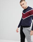 Asos Knitted Polo With Chevron Design - Navy