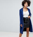 Missguided Slim Coat In Leopard Print - Blue