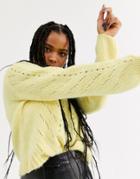 Bershka Cable Knit Sweater In Yellow-green