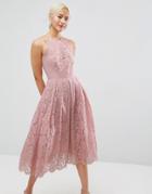 Asos Lace Pinny Scallop Edge Prom Midi Dress - Pink