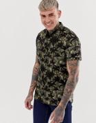 Blend Short Sleeved Shirt With Camo And Palm Tree Print - Green