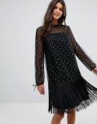 Tresophie Copper Glitter And Fringing Dress - Black