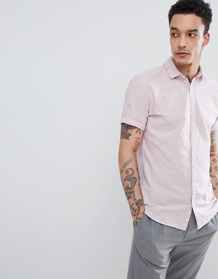 Jack & Jones Premium Linen Mix Short Sleeve Shirt - Pink