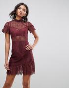 Asos Delicate Patchwork Lace Mini Dress With Asymmetric Hem - Multi