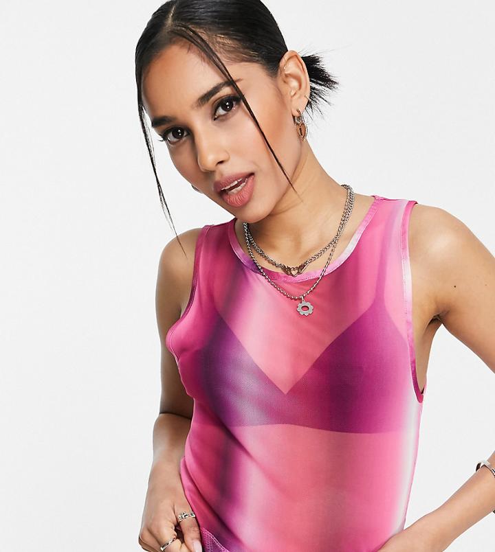 Asos Design Mesh Tank In Ombre Pink Stripe