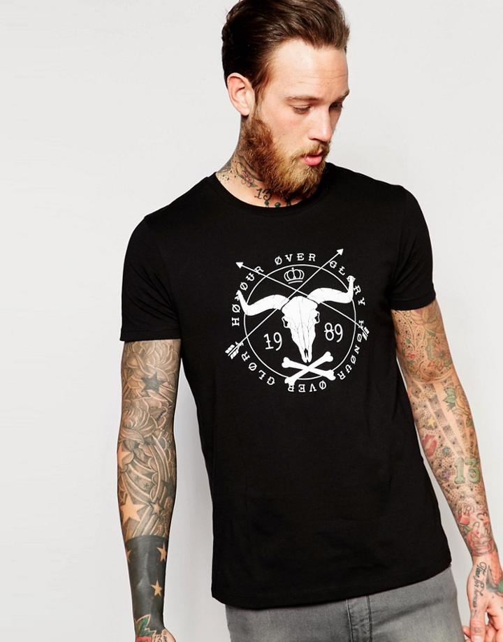 Asos T-shirt With Ram Skull Print - Black