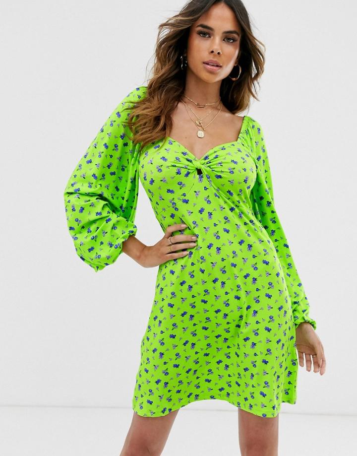 Asos Design Fluro Print Mini Tea Dress-multi