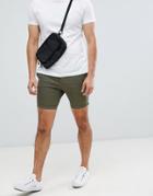 Asos Design Skinny Chino Shorts In Khaki - Green