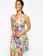 Asos Digital Floral Strap Back Pinny Dress - Printed