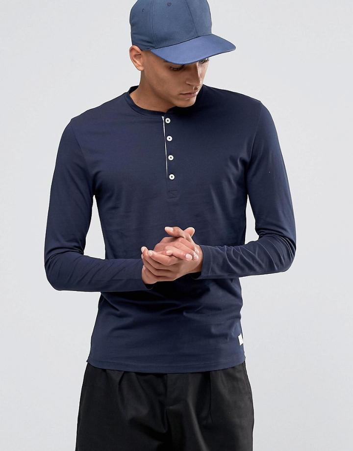 Selected Homme Grandad Long Sleeve Top - Navy