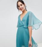 Asos Design Tall Flutter Sleeve Mini Dress With Pleat Skirt-multi