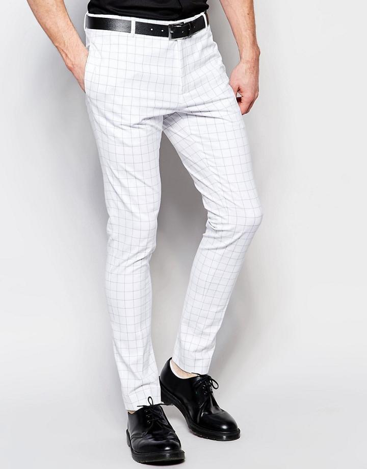 Religion Super Skinny Smart Pants In Contrast Grid Check With Stretch - White