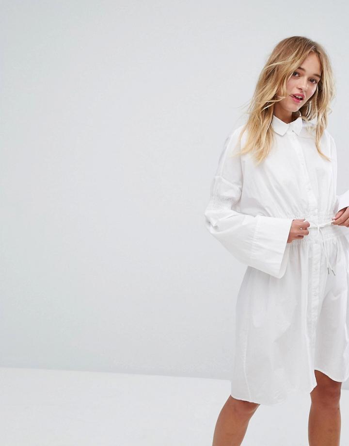 Monki Tie Detail Shirt Dress - White