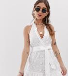 Sisters Of The Tribe Petite Broderie Halterneck Romper - White