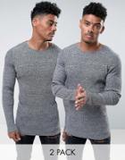 Asos 2 Pack Ribbed Sweater In Black And White Twist Save - Gray