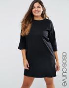 Asos Curve Mini T-shirt Dress With Raglan Sleeve And Boat Neck - Black