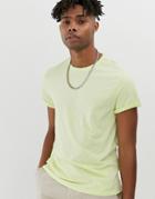 Asos Design Organic Crew Neck T-shirt With Roll Sleeve In Green - Green