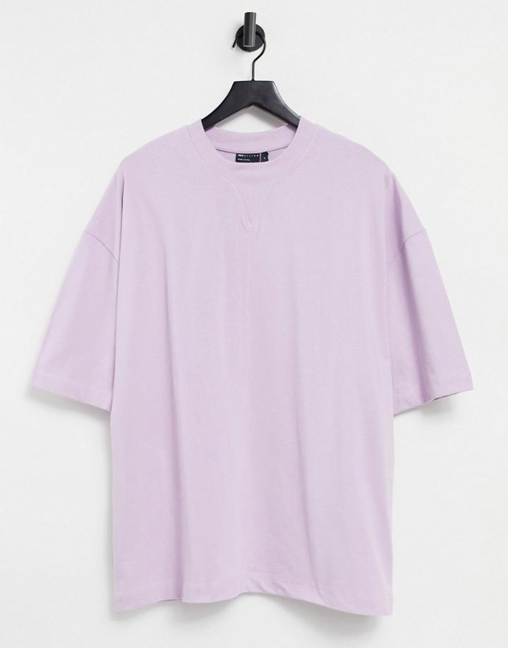 Asos Design Oversized Heavyweight T-shirt With Chunky Rib Neck Detail In Lilac-purple