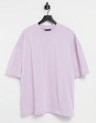 Asos Design Oversized Heavyweight T-shirt With Chunky Rib Neck Detail In Lilac-purple