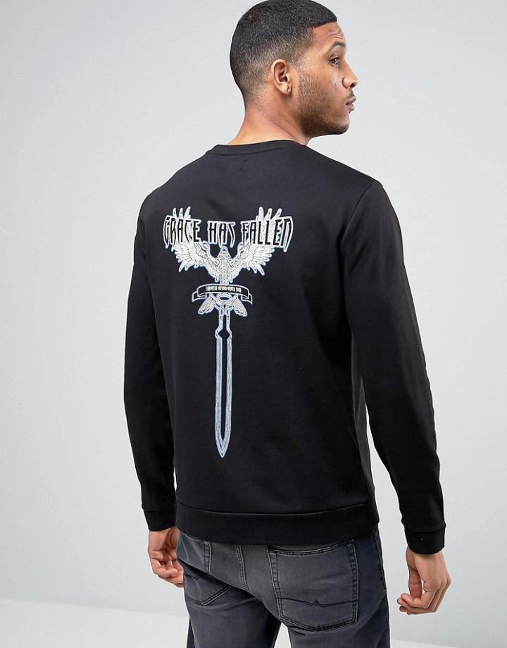 Asos Sweatshirt With Sword & Eagle Print - Black