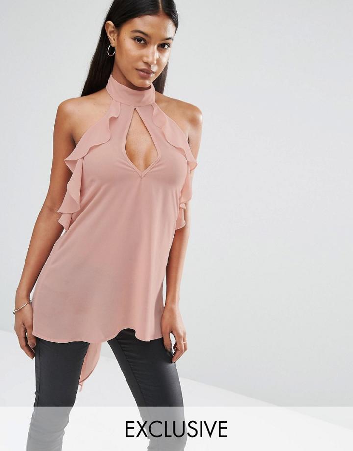 Naanaa Ruffle Halter Top - Dusky Pink