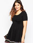 Asos Curve Skater Dress With Ribbon Trim Hem - Black