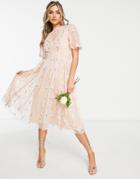 Frock And Frill Bridesmaid Floral Midi Dress In Blush-pink
