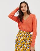 Vila V Neck Cable Sweater - Orange