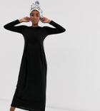 Verona Long Sleeve Jersey Maxi Dress With Pleat In Black