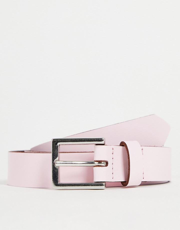 Asos Design Leather Skinny Belt In Light Pink