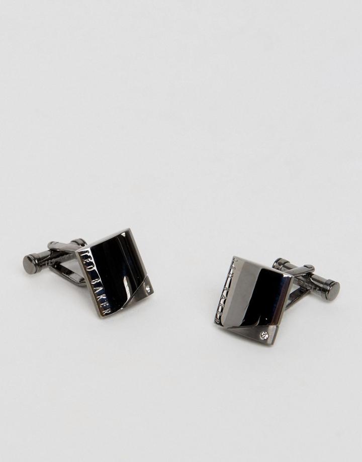 Ted Baker Gunmetal Cufflinks With Corner Crystal - Gray