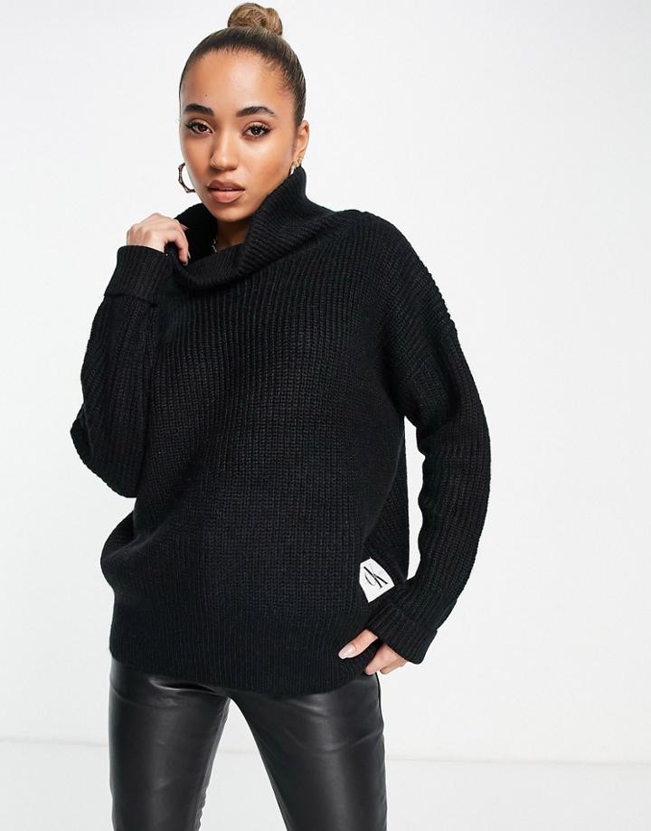 Calvin Klein Jeans Ribbed Oversized Turtleneck Knitted Sweater In Black