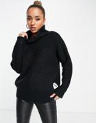 Calvin Klein Jeans Ribbed Oversized Turtleneck Knitted Sweater In Black