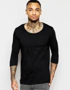 Asos 3/4 Sleeve T-shirt With Scoop Neck In Black - Black
