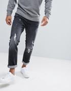 Jack & Jones Intelligence Jeans In Slim Fit With Distressed Washed Denim - Black