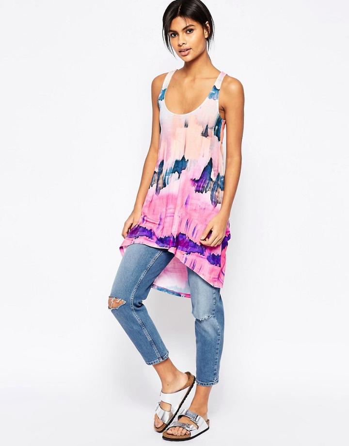 Asos Longline Tank In Abstract Tie Dye Print - Print