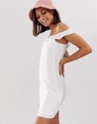 Bershka Frilled Detail Bardot Mini Dress In White - White