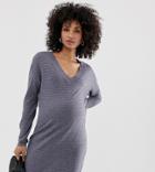 Asos Design Maternity Ripple Stitch Deep V Midi Dress In Eco Yarn-gray