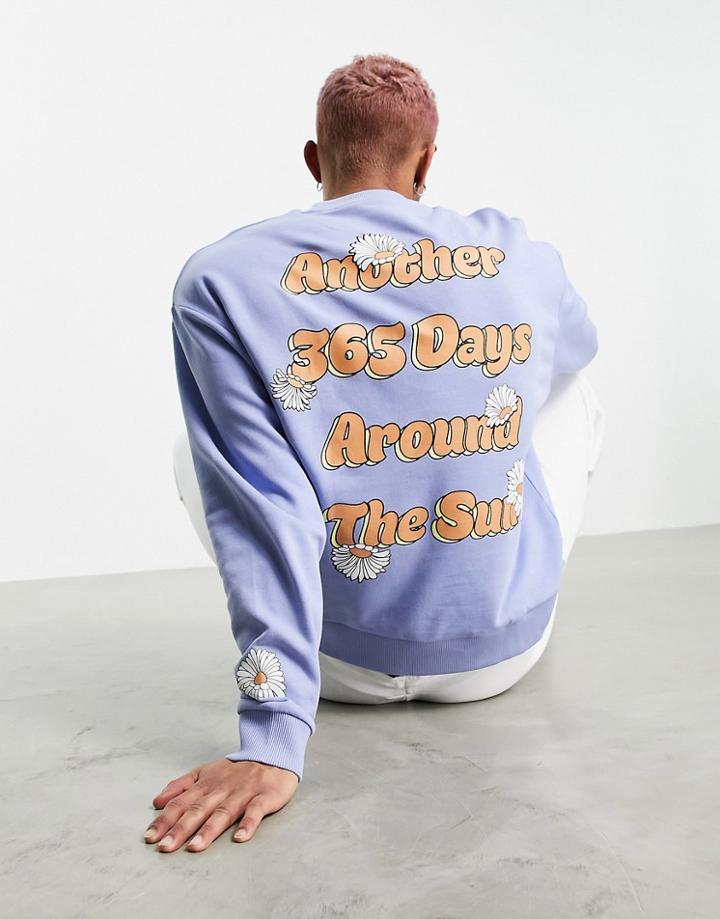 Asos Design Oversized Sweatshirt In Purple With Cartoon Wellness Print - Part Of A Set