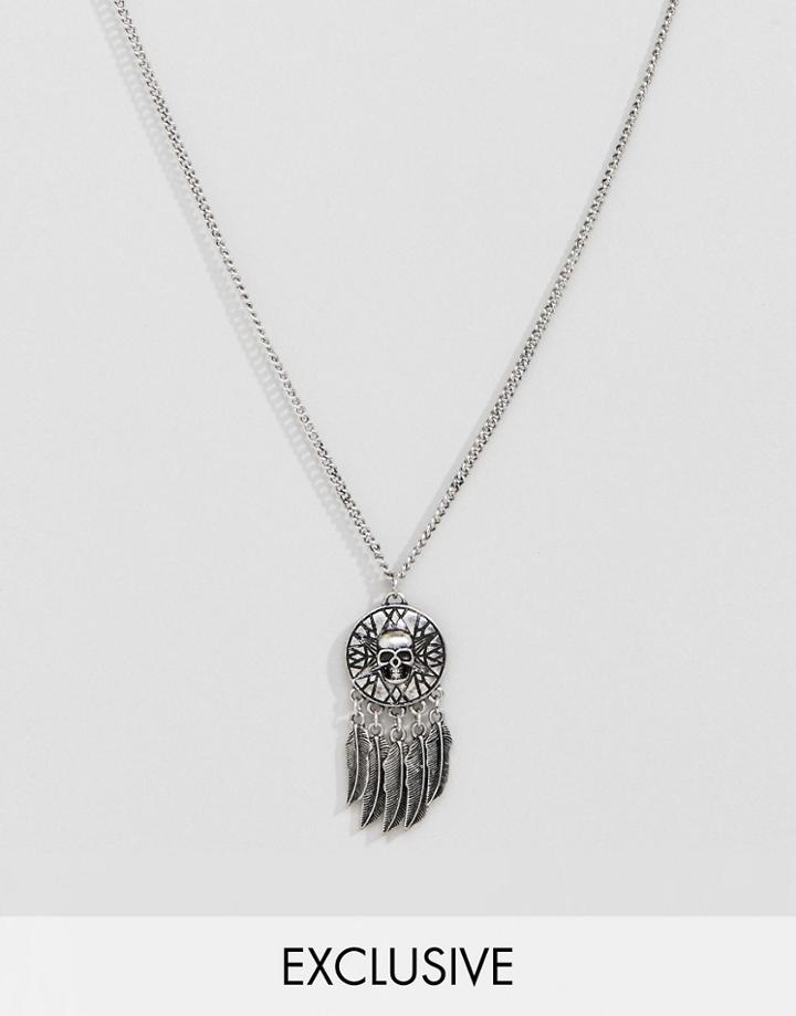 Reclaimed Vintage Inspired Coin Pendant Necklace With Feathers In Silver Exclusive To Asos - Silver