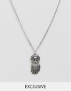 Reclaimed Vintage Inspired Coin Pendant Necklace With Feathers In Silver Exclusive To Asos - Silver