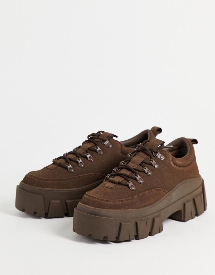 Asos Design Lace Up Shoes In Brown Faux Leather With Chunky Sole