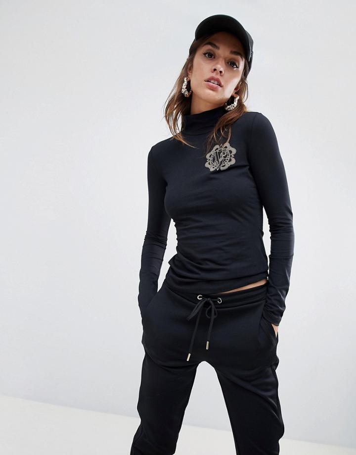 Versace Jeans Long Sleeve Roll Neck With Embroidered Logo - Black
